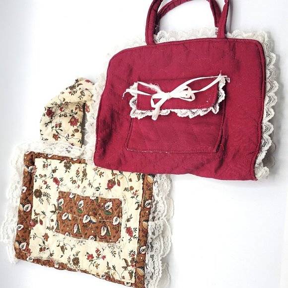 2 Vintage Handmade Quilted Fabric Book Notebook Bible Cover Carrying Case Tote - Picture 2 of 9